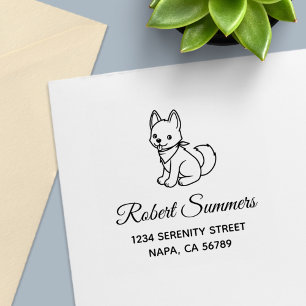 Carimbo Auto Entintado Endereço de Cachorro Husky Branco Filhote