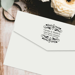 Carimbo Auto Entintado Endereço de Casamento Vintage com Floreio Elegante