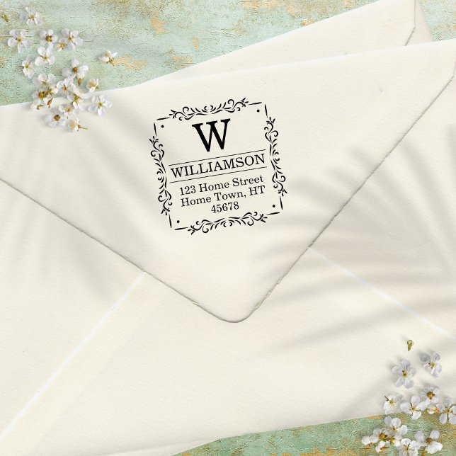 Carimbo Auto Entintado Endereço de devolução ao quadrado monograma tradic (Criador carregado)