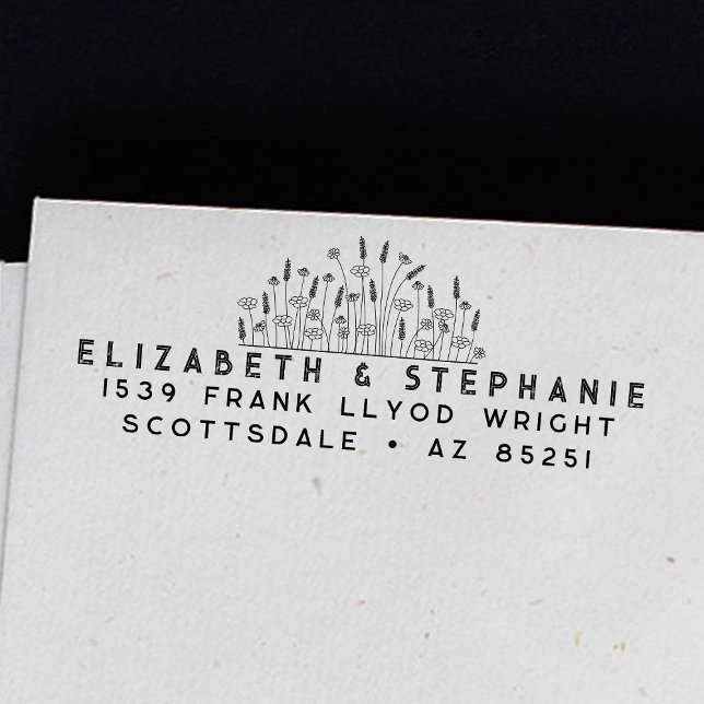 Carimbo Auto Entintado Endereço de Devolução Boho Wildflower Monograma Pe (Criador carregado)