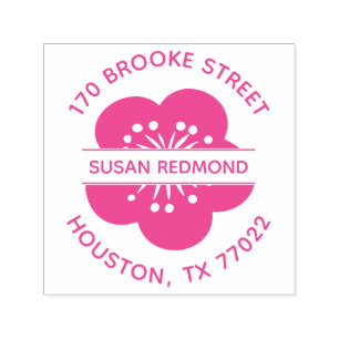 Carimbo Auto Entintado Endereço de devolução circular de flor japonesa