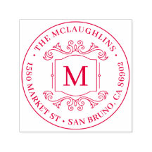 Endereço de devolução clássico Deco Monograma Roun