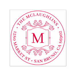 Carimbo Auto Entintado Endereço de devolução clássico Deco Monograma Roun