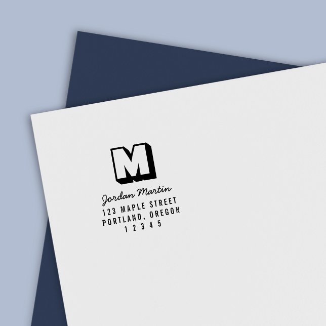 Carimbo Auto Entintado Endereço de Devolução com Monograma Blocky e Nome  (Criador carregado)