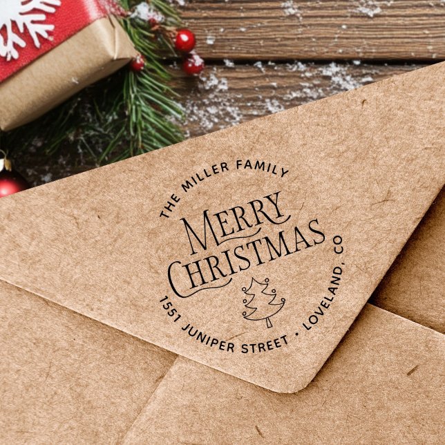 Carimbo Auto Entintado Endereço de devolução da árvore de Natal Feliz (Criador carregado)