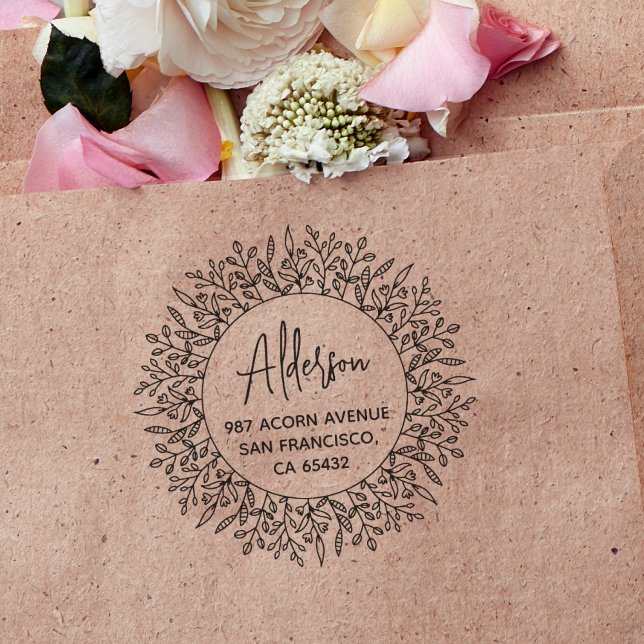 Carimbo Auto Entintado Endereço de devolução da circular de foliagem de L (Stamp Mockup)