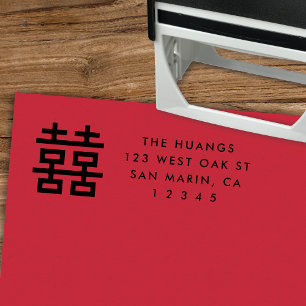 Carimbo Auto Entintado Endereço de devolução da dupla felicidade chinesa 