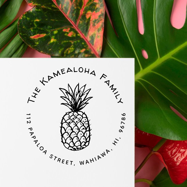 Carimbo Auto Entintado Endereço de devolução da família de abacaxi desenh (Criador carregado)