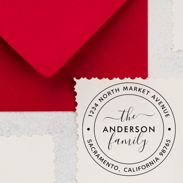 Carimbo Auto Entintado Endereço de Devolução da Família de Script Redondo (Criador carregado)