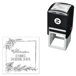 Carimbo Auto Entintado Endereço de devolução da família Floral