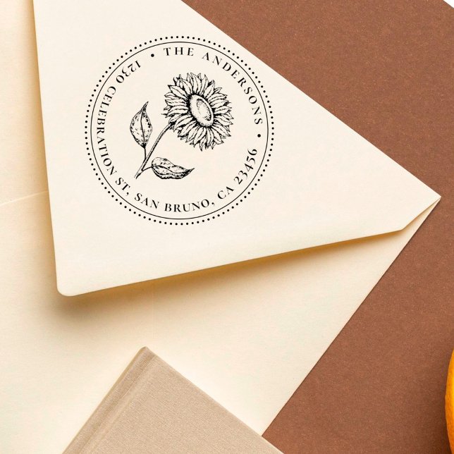 Carimbo Auto Entintado Endereço de devolução da família girassol girassol (Criador carregado)