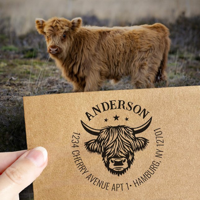 Carimbo Auto Entintado Endereço de devolução da família Highland Cow (Criador carregado)