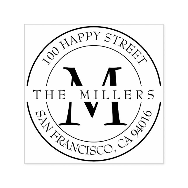 Carimbo Auto Entintado Endereço de devolução da família Monograma Elegant (Design)