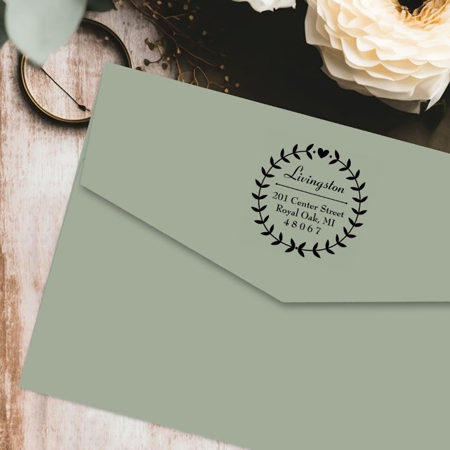 Carimbo Auto Entintado Endereço de devolução da família Round Laurel Wrea (Criador carregado)