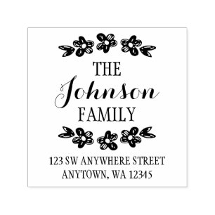 Carimbo Auto Entintado Endereço de devolução das flores desenhadas à mão