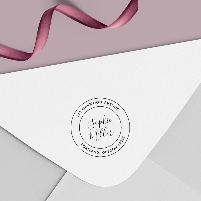 Carimbo Auto Entintado Endereço de Devolução de Caligrafia Dupla Moderna (Criador carregado)