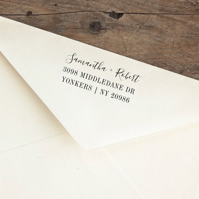 Carimbo Auto Entintado Endereço de Devolução de Casal de Casamento de Scr (Elegant Return Address Rubber Stamp)