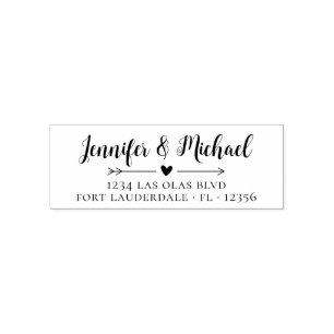Carimbo Auto Entintado Endereço de Devolução de Casamento Coração de Scri