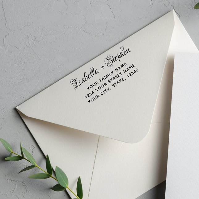 Carimbo Auto Entintado Endereço de Devolução de Casamento de Script Elega (Criador carregado)