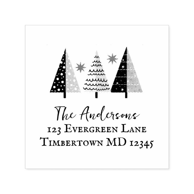 Carimbo Auto Entintado Endereço de devolução de férias de árvore de Natal (Design)