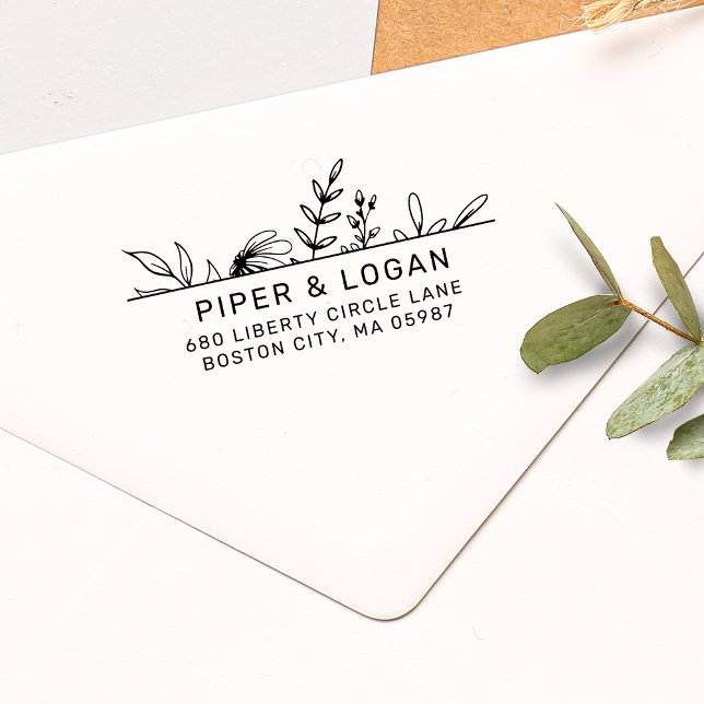 Carimbo Auto Entintado Endereço de devolução de greenery desenhado à mão  (Criador carregado)