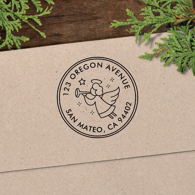 Carimbo Auto Entintado Endereço de devolução de Natal do Anjo Moderno (Criador carregado)