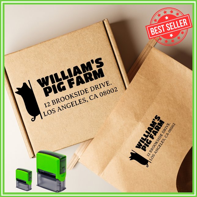 Carimbo Auto Entintado Endereço de devolução de negócios de porcos modern (Criador carregado)