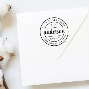 Carimbo Auto Entintado Endereço de Devolução de Nome da Família de Script