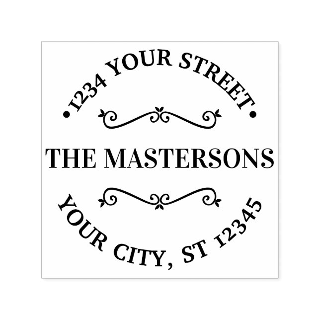 Carimbo Auto Entintado Endereço de devolução de nome redondo com divisor  (Design)