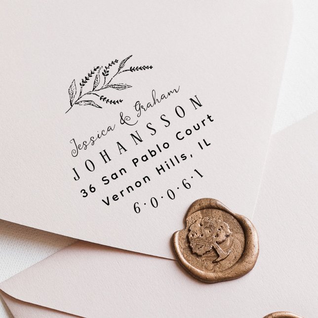 Carimbo Auto Entintado Endereço de devolução de nomes de Casais de Lavand (Elegant Lavender Couples Names Return Address Self-inking Stamp)