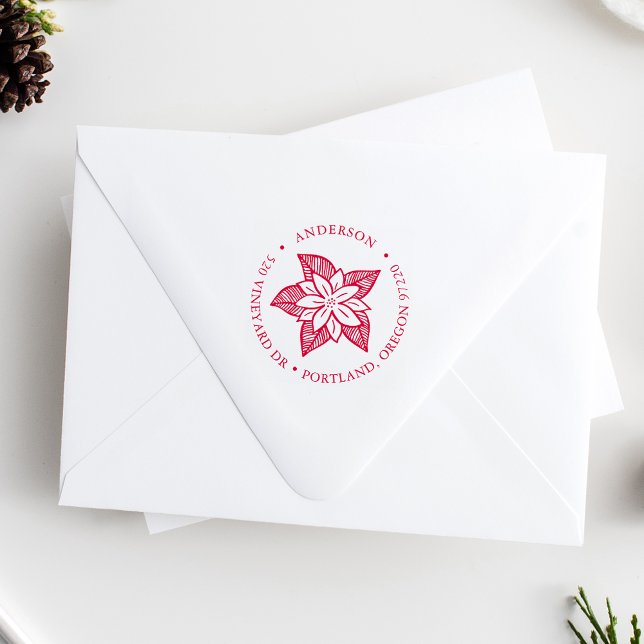Carimbo Auto Entintado Endereço de Devolução de Poinsettia Desenhada à Mã (Criador carregado)