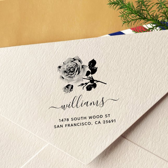 Carimbo Auto Entintado Endereço de devolução de rosa Calligrafia (Criador carregado)