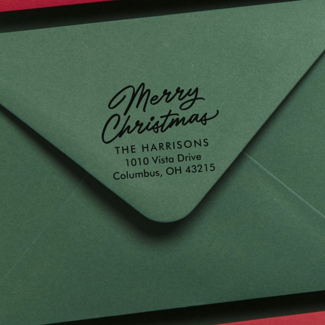 Carimbo Auto Entintado Endereço de devolução de script de Natal Merry (Criador carregado)