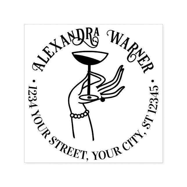 Carimbo Auto Entintado Endereço de devolução de vidro para a mão de Lady  (Design)