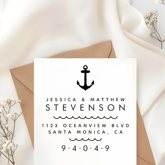 Carimbo Auto Entintado Endereço de devolução do Casal da âncora náutica (Criador carregado)