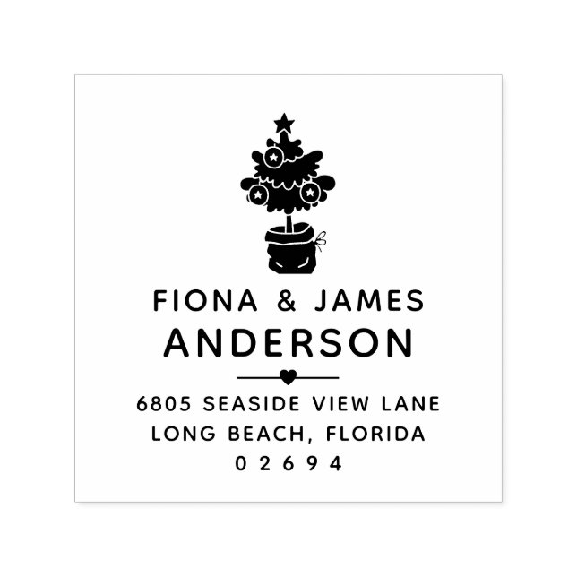 Carimbo Auto Entintado Endereço de devolução do Casal da Árvore de Natal  (Design)