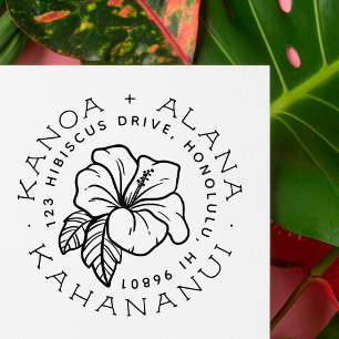 Carimbo Auto Entintado Endereço de devolução do Casal do Hibiscus Trop