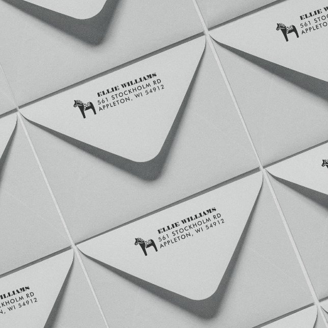 Carimbo Auto Entintado Endereço de Devolução do Cavalo Dala (Dala horse themed return address stamp)