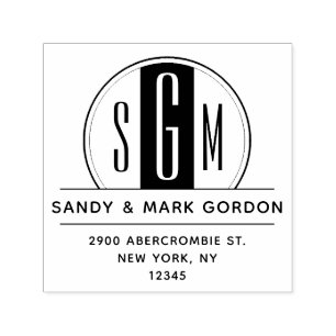 Carimbo Auto Entintado Endereço de devolução do círculo do Deco Monograma