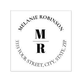 Carimbo Auto Entintado Endereço de devolução do círculo do Monograma Negr