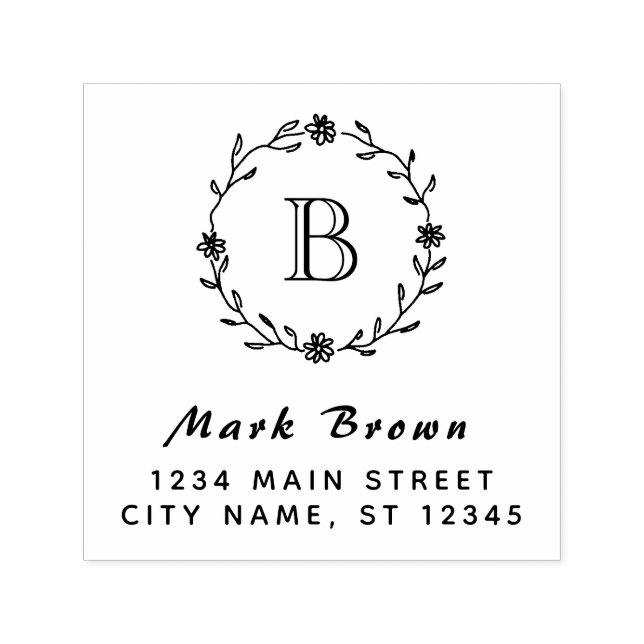 Carimbo Auto Entintado Endereço de devolução do Classic Laurel Wreath Mon (Design)