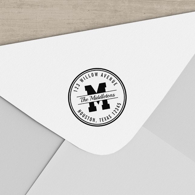 Carimbo Auto Entintado Endereço de devolução do estilo Varsity do Monogra (Criador carregado)