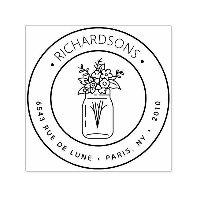 Carimbo Auto Entintado Endereço de Devolução do Ícone do Buquê Jar Mason (Design)