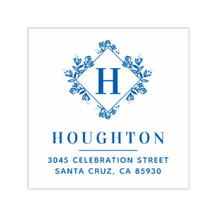 Carimbo Auto Entintado Endereço de devolução do monograma botânico clássi