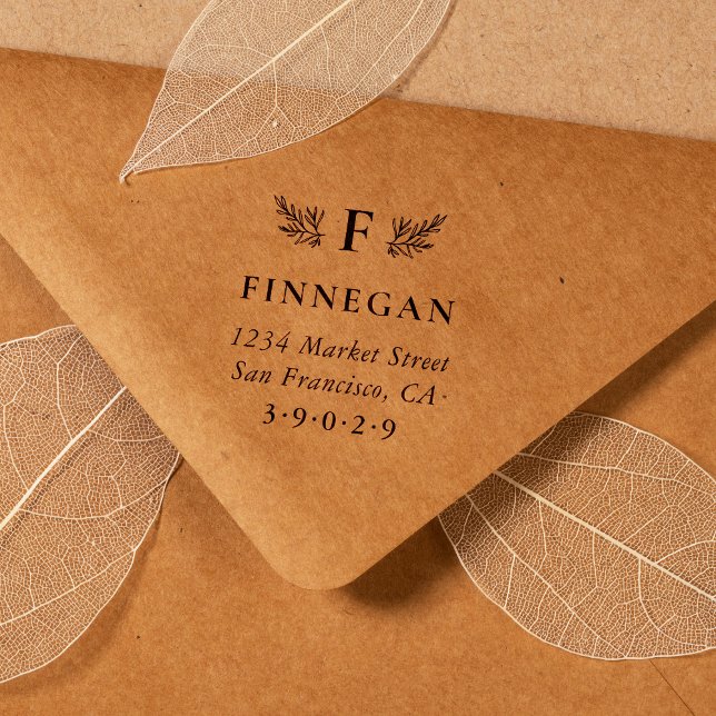 Carimbo Auto Entintado Endereço de devolução do monograma botânico russo (Criador carregado)