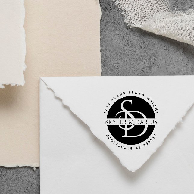 Carimbo Auto Entintado Endereço de devolução do Monograma de Casamento Si (Criador carregado)