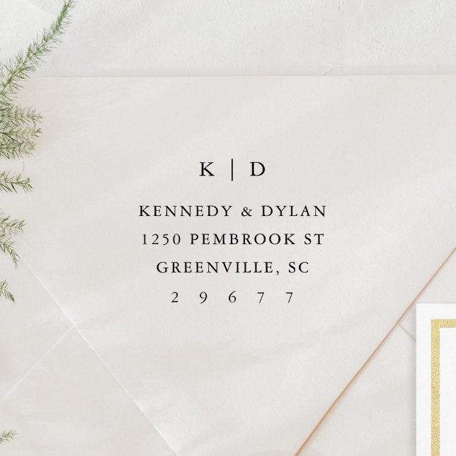 Carimbo Auto Entintado Endereço de devolução do Monograma de Casamento Si (Simple Typography Wedding Monogram Elegant Return Address Self Inking Stamp.)