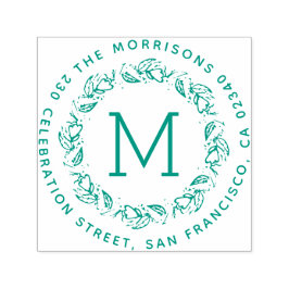 Carimbo Auto Entintado Endereço de devolução do monograma de coroa botâni