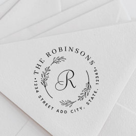 Carimbo Auto Entintado Endereço de devolução do monograma de coroa botâni