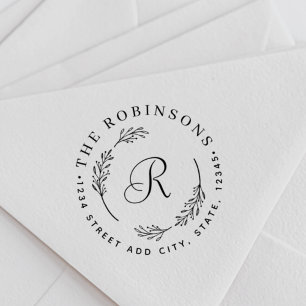 Carimbo Auto Entintado Endereço de devolução do monograma de coroa botâni